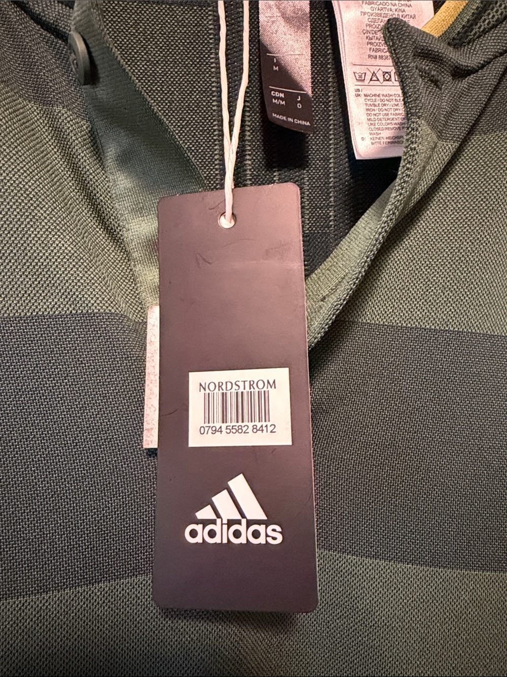 adidas Men's Dark Green & Olive golf Wide-Strip Polo size medium - Picture 3 of 6